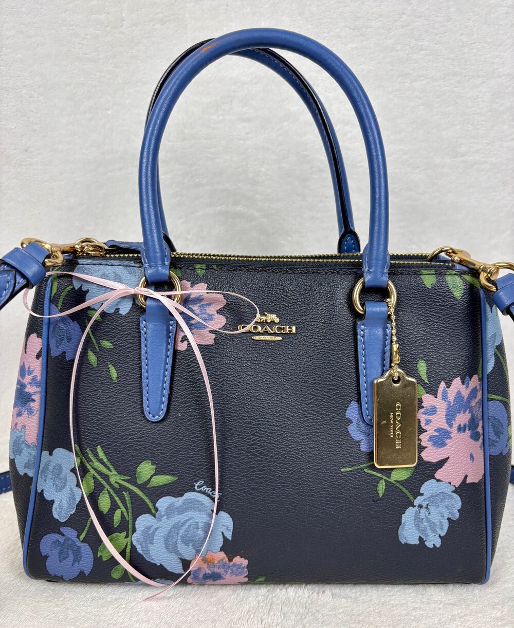 Coach Mini Surrey Carryall with Painted Peony Print in Navy Coated Canvas